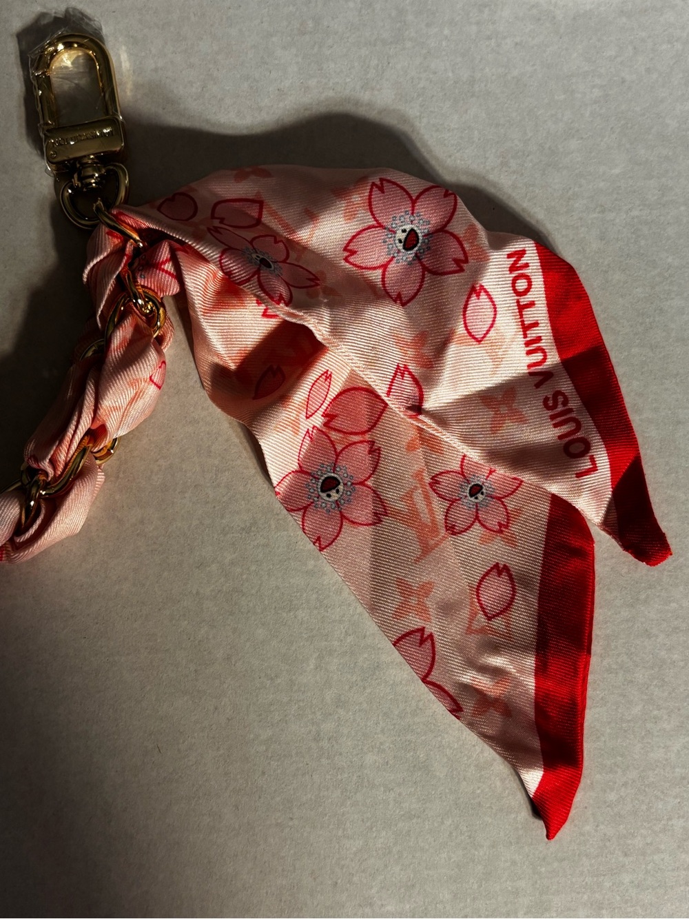 New Bag Charm Pink Floral Silk Chain Strap with Gold Hardware - Picture 3 of 4
